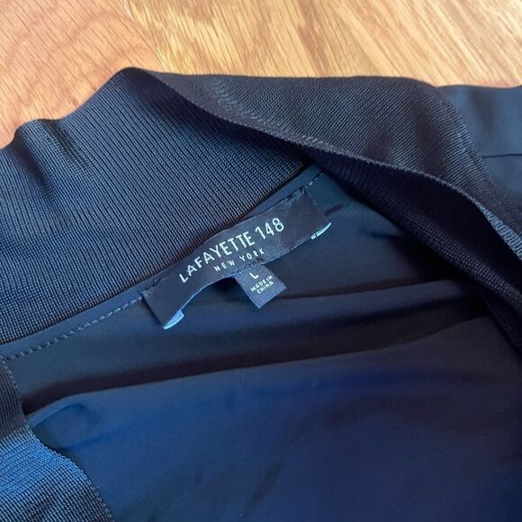 Lafayette 148 New York Navy Fluid Viscose Crepe Dress & Cardigan Set Size L - Picture 4 of 12